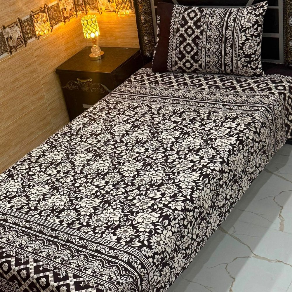 Black & White Vintage Style Print Bedsheet – Single Size (Pack of 2) - The Linen House