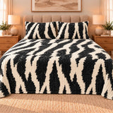 Black White Zebra Print Fleece Bedsheet Set - The Linen House