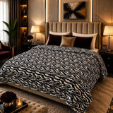Black White Zebra Print Ribbed Faux Fleece Blanket - The Linen House