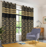 Black with Golden Jacquard printed curtains - The Linen House