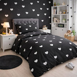 Black with white heart Theme Kids Bedsheet - The Linen House