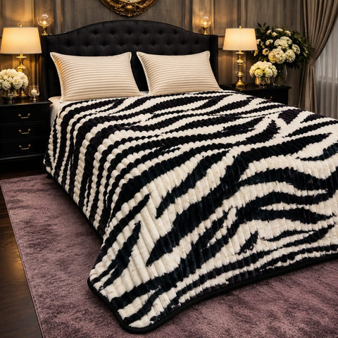 Black Zebra Print Fleece Blanket - The Linen House