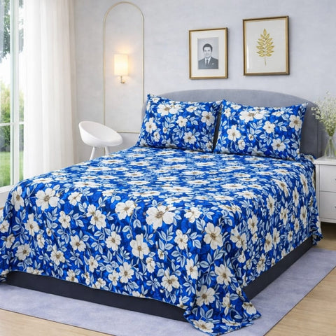Blue and White Printed Bedsheet Set (3pcs) - The Linen House