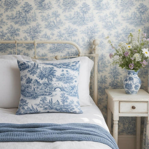 Blue and White Toile Decorative cushion cover - The Linen House