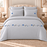 Blue Blossom Light Grey Embroidered Bedding Set