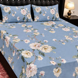 Blue Garden Floral Printed Bed Sheet - The Linen House