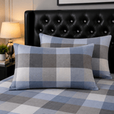 Blue Grey Plaid Printed Bed Sheet - The Linen House