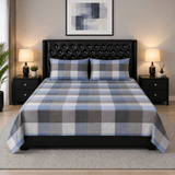 Blue Grey Plaid Printed Bed Sheet - The Linen House