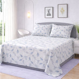 Blue Leaf PatternedPrinted Bedsheet on White Base(3 Pcs) - The Linen House