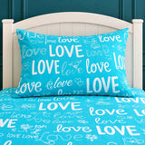 Blue Love Typography Kids Bedsheet - The Linen House