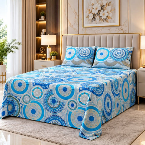 Blue Mandala Medallion Printed Bed Sheet - The Linen House