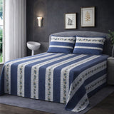 Blue Meadow Stripes Bedsheet (3pcs) - The Linen House