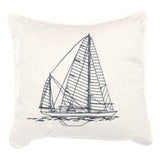 Blue Ocean Ship Embroidered Cushion - The Linen House