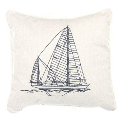 Blue Ocean Ship Embroidered Cushion - The Linen House
