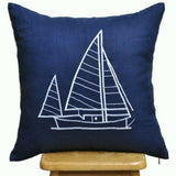 Blue Ocean Ship Embroidered Cushion - The Linen House