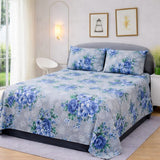 Blue Rose Floral Printed Bedsheet (3pcs) - The Linen House