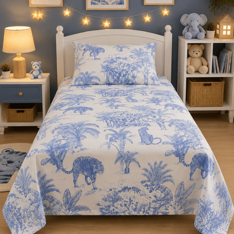 Blue Safari Animal Kids Bedsheet - The Linen House