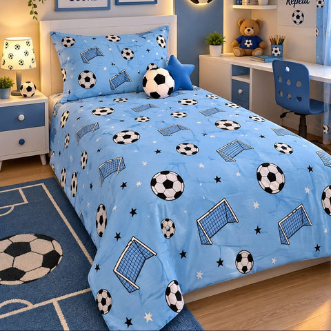 Blue Soccer Theme Kids Bedsheet - The Linen House
