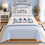 Blue Stripe Yacht Club Sailboat Kids Bedsheet Set - The Linen House