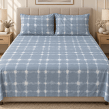 Blue Tie Dye Grid Printed Bed Sheet - The Linen House