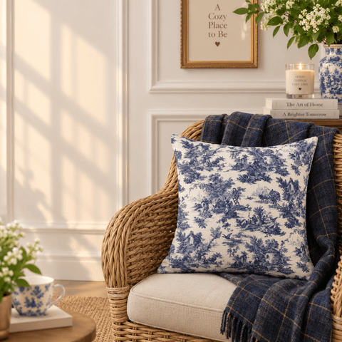 Blue Toile Cushion Cover - The Linen House