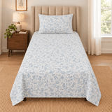 Blue Watercolor Floral Printed Single Bed Sheet - The Linen House
