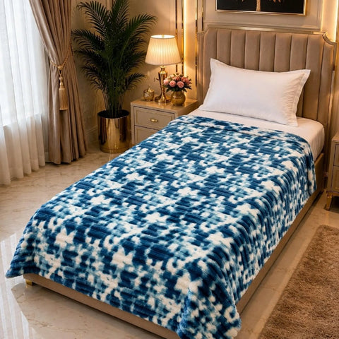 Blue White Tie Dye Single Fleece Blanket - The Linen House