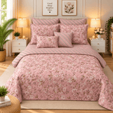 Blush Pink Floral 7Pc Bedspread Set - The Linen House