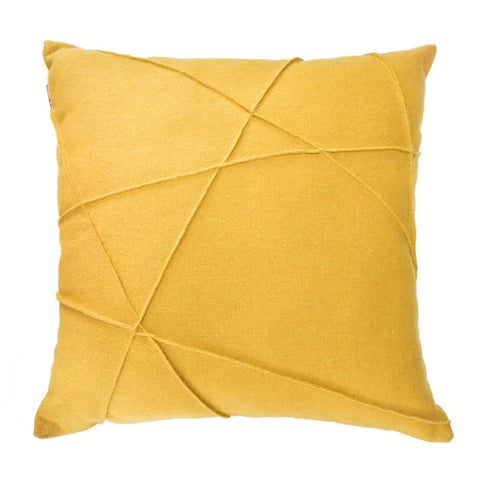 "Bold Mustard Cotton Cushion with Artistic Stitching" - The Linen House