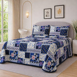 Bold Navy and Floral Printed Bedsheet - The Linen House