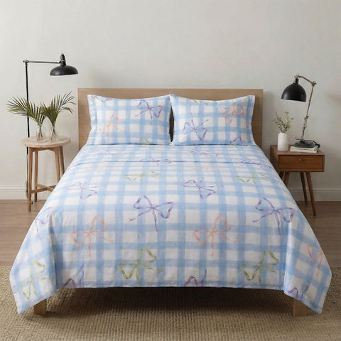 Bow Gingham Print Bedsheet – King Size - The Linen House