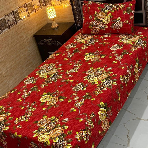 Bright Red Floral Print Bedsheet – Single Size (Pack of 2) - The Linen House