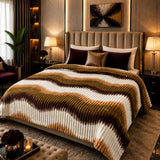 Brown Cream Tie Dye Stripe Ribbed Faux Fleece Blanket - The Linen House