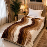 Brown Cream Wave Single Fleece Blanket - The Linen House