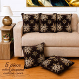 Brown Floral Jacquard Cushion Cover(Pack of 5) - The Linen House