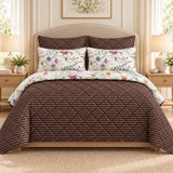 Brown Stripe Meadow Floral 6 Pcs Bedspread Set - The Linen House