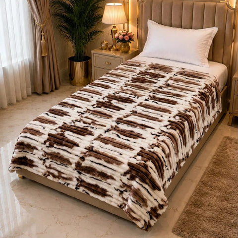 Brown & White Modern Single Fleece Blanket - The Linen House