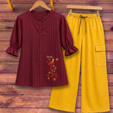 Burgundy Butterfly Bloom & Mustard Baggy Two Piece Suite - The Linen House