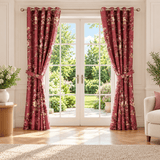 Burgundy Rose Floral Printed Curtain - The Linen House
