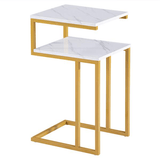 C - Type Side Table Double - Layer Gold Marble MDF - The Linen House