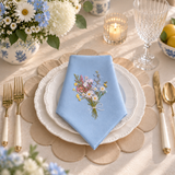 Luxury Plain Cotton Napkin with Wildflower Embroidery