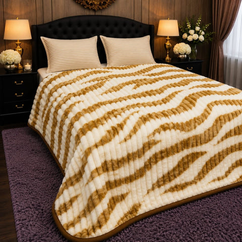 Camel & Cream Faux Fleece Blanket - The Linen House