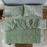 Plain Velvet Duvet Set Green - The Linen House