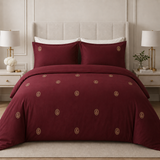 Maroon Gold Paisley Medallion Embroidered Duvet Cover Set