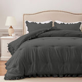 Charcoal Grace Ruffle Comforter Set - The Linen House