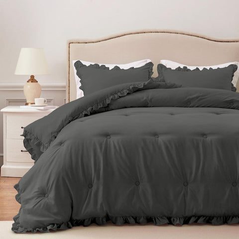 Charcoal Grace Ruffle Comforter Set - The Linen House