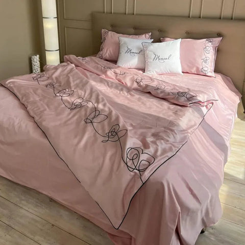 Charming Pink Heart Embroidery Duvet Set – Celebrate Love & Togetherness - The Linen House