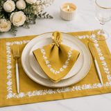 Chic Mustard Yellow Embroidered Table Mat Set for Dining - The Linen House