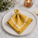 Chic Mustard Yellow Embroidered Table Mat Set for Dining - The Linen House