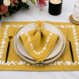 Chic Mustard Yellow Embroidered Table Mat Set for Dining - The Linen House